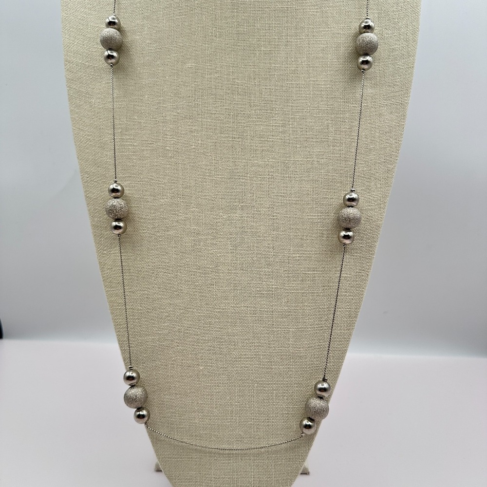 Vintage 90s Bead Ball Long Station Necklace Silver Tone Women's Jewelry